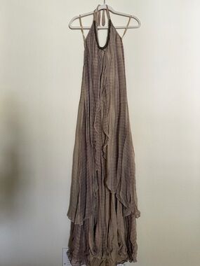 Anthropology Boemo Flowy Halter Maxi Dress in Taupe
